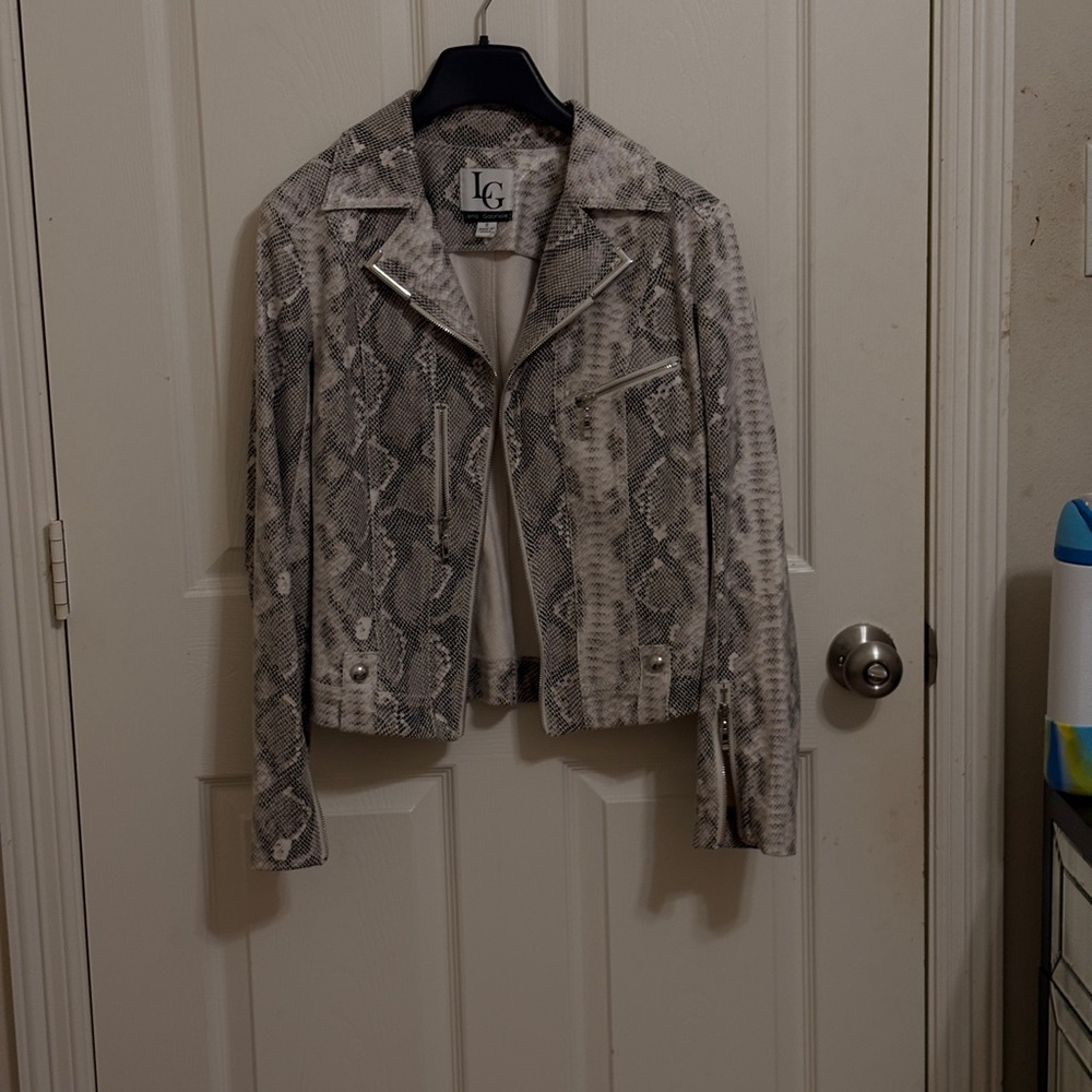 LG Women's Leather Jacket - Snake Print in Black and Gray